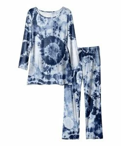 Lily | Navy & White Tie-Dye Long-Sleeve Pajama Set - Women & Plus