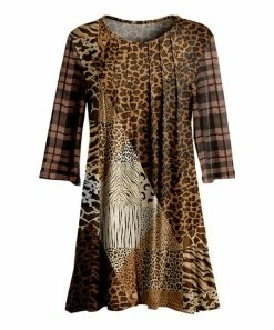Lily | Brown Leopard & Plaid Pleated Tunic - Plus