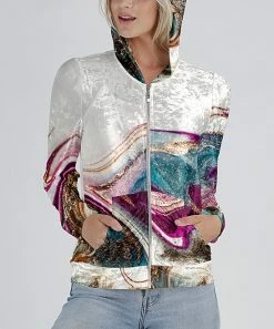 Lily | White & Pink Abstract Velvet Zip-Up Hoodie - Plus