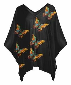 Lily | Black & Orange Butterfly V-Neck Sidetail Tunic - Plus