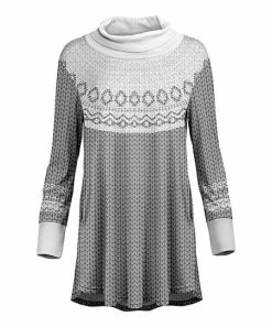 Lily | Gray & White Fair Isle Turtleneck Tunic - Plus