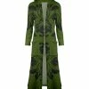 Lily | Green & Black Foliage Pocket Hooded Open Duster - Women & Plus