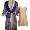 Lily | Navy & Beige Floral Robe & Nightgown Set - Women & Plus