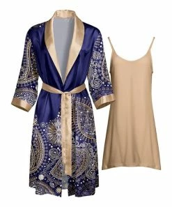 Lily | Navy & Beige Floral Robe & Nightgown Set - Women & Plus