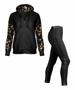 Lily | Tan Leopard Zip-Up Hoodie & Black Side-Stripe Leggings - Women & Plus