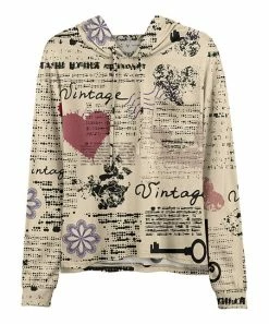 Lily | Beige & Black Floral 'Vintage' Chest-Pocket Hoodie - Women & Plus