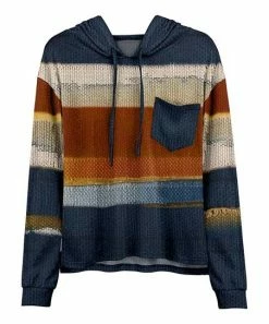 Lily | Navy & Rust Paint-Stripe Chest-Pocket Hoodie - Women & Plus