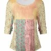 Lily | Orange & Pink Floral Three-Quarter Sleeve Top - Plus
