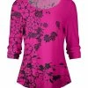 Lily | Pink & Black Floral Three-Quarter Sleeve Top - Women