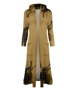 Lily | Beige & Black Deer Cable-Knit Open Duster - Plus