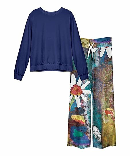 Lily | Blue Floral Long-Sleeve Pajama Set - Women & Plus 1 Lily | Blue Floral Long-Sleeve Pajama Set - Women & Plus