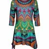 Lily | Turquoise Geometric Three-Quarter Sleeve Sidetail Tunic - Women