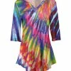 Lily | Purple Tie-Dye Three-Quarter Sleeve V-Neck Tunic - Women