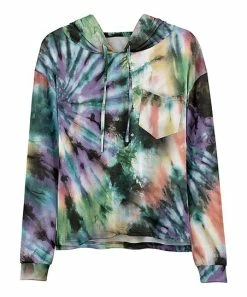 Lily | White & Blue Tie-Dye Chest-Pocket Hoodie - Women & Plus