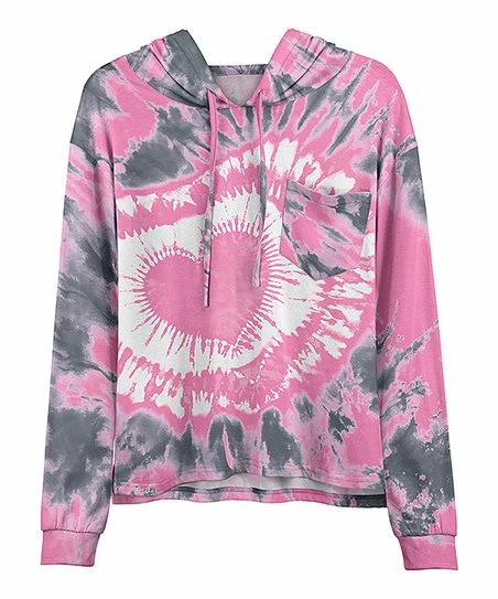 Lily | Rose & Gray Tie-Dye Heart Chest-Pocket Hoodie - Women & Plus 1 Lily | Rose & Gray Tie-Dye Heart Chest-Pocket Hoodie - Women & Plus