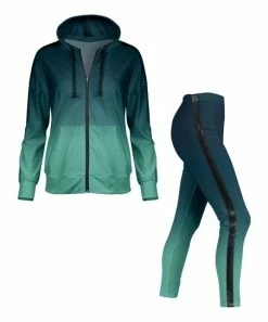 Lily | Teal & Blue Ombré Zip-Up Hoodie & Side-Stripe Leggings - Women
