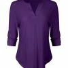 Lily | Purple Notch Neck Three-Quarter Sleeve Top - Women & Plus