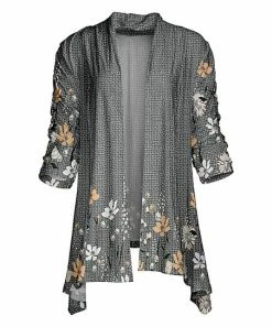 Lily | Gray & Beige Floral Ruched Sidetail Cardigan - Plus