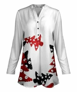 Lily | Red & White Tree Button-Front Tunic - Women
