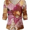 Lily | Brown & Pink Watercolor Floral V-Neck Top - Women