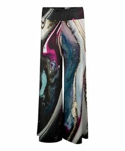 Lily | White & Black Abstract Swirls Wide-Band Palazzo Pants - Women