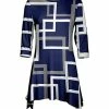 Lily | Navy & Gray Geometric Three-Quarter Sleeve Sidetail Tunic - Women & Plus