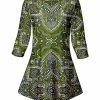 Lily | Blue & Green Arabesque Boatneck Three-Quarter Sleeve Boatneck Tunic - Women