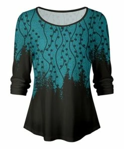 Lily | Teal & Black Abstract Gradient Scoop Neck Top - Women