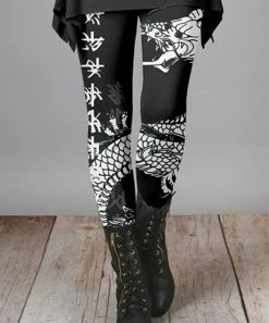 Lily | Black & White Asian Dragon Leggings - Women