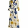 Lily | Blue & Yellow Floral Tie-Waist Maxi Shirt Dress - Women