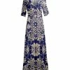 Lily | Navy & Cream Medallion Half-Sleeve Wrap Maxi Dress - Women