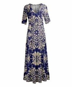 Lily | Navy & Cream Medallion Half-Sleeve Wrap Maxi Dress - Women