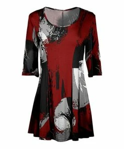 Lily | Black & Red Abstract Scoop-Neck Princess-Seam Tunic - Women & Plus