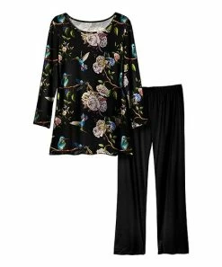 Lily | Black & Pink Floral Long-Sleeve Tunic & Lounge Pants - Women