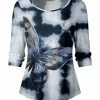 Lily | Blue & White Tie-Dye Butterfly Three-Quarter Sleeve Top - Women