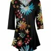Lily | Black Floral Three-Quarter Sleeve V-Neck Tunic - Women
