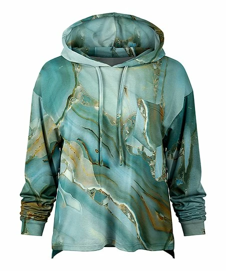 Lily | Turquoise & Gold Marble Lightweight Chest-Pocket Hoodie - Women & Plus 1 Lily | Turquoise & Gold Marble Lightweight Chest-Pocket Hoodie - Women & Plus
