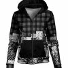 Lily | Black & Gray Plaid Floral Zip-Up Hoodie - Women