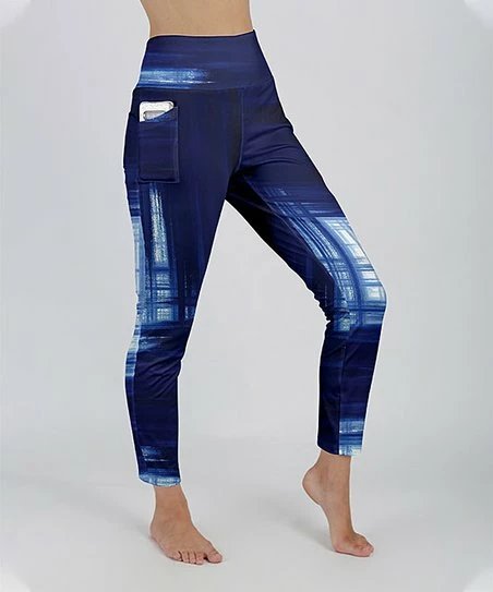 Lily | Navy & White Abstract High-Waisted Pocket Leggings - Plus 1 Lily | Navy & White Abstract High-Waisted Pocket Leggings - Plus