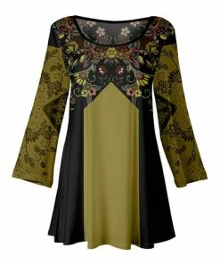Lily | Black & Green Floral & Color Block Scoop Neck Tunic - Women & Plus