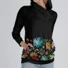 Lily | Black Floral Kangaroo-Pocket Cowl Neck Hoodie - Women