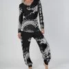 Lily | Black & White Dragon V-Neck Top & Harem Pants - Plus
