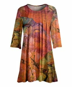 Lily | Rust & Orange Floral Pleated Tunic - Plus