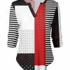 Lily | White & Red Stripe Dot Color Block Notch Neck Top - Plus