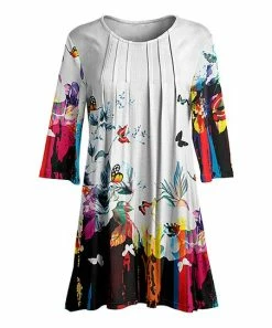 Lily | White & Red Bird Pleated Tunic - Women