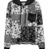 Lily | White & Gray Floral Stripe Patchwork Patch Pocket Hoodie - Women & Plus