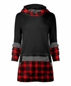 Lily | Black & Red Plaid Dot Kangaroo-Pocket Hoodie - Women & Plus