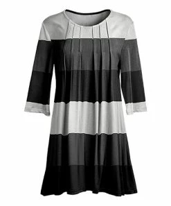Lily | Gray & White Color Block Pin Tuck Scoop Neck Tunic - Women