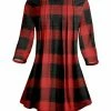 Lily | Red & Black Buffalo Check Pleated Boatneck Tunic - Women