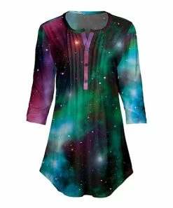 Lily | Pink & Green Space Pleated Button-Front Tunic - Women